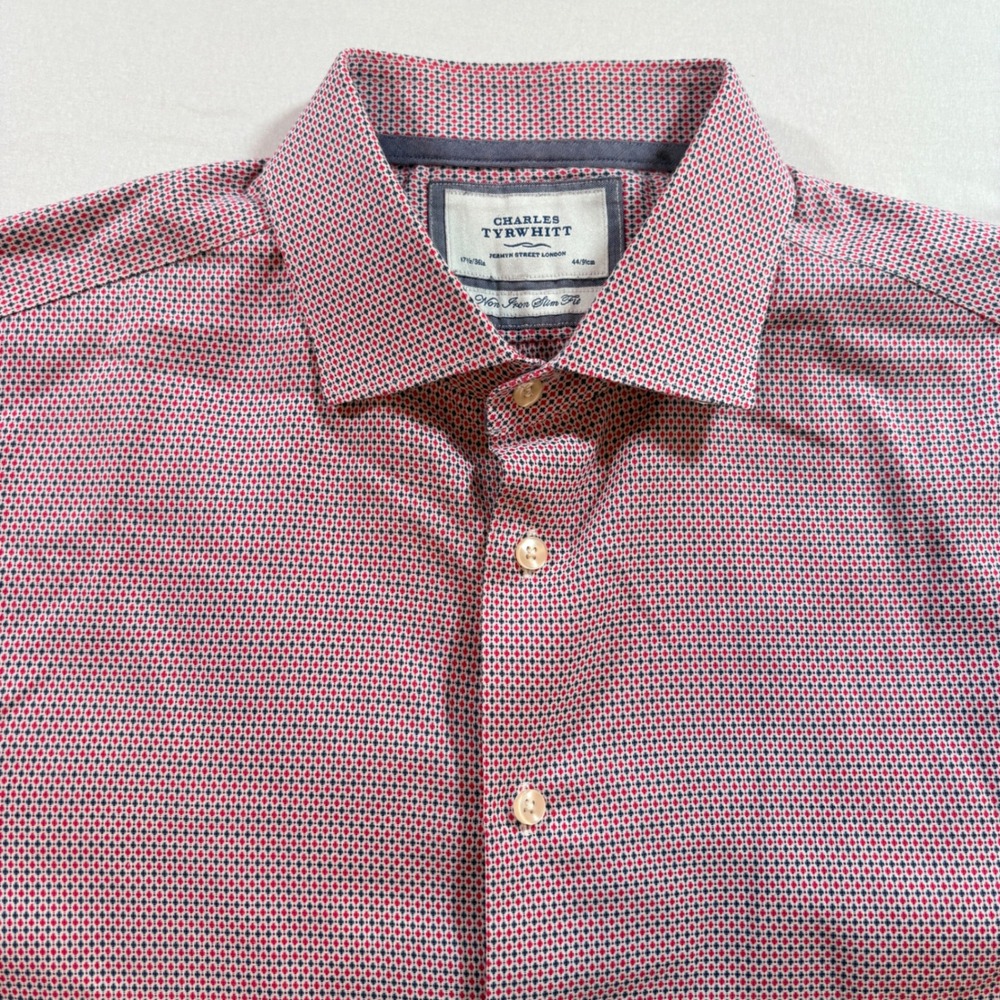 Charles Tyrwhitt Dress Shirt Mens 17.5/36 Slim Fit Non Iron Cotton Micro Diamond